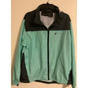 Frog Toggs Windbreaker Jacket Teal Black Hooded Lightweight Outerwear LXL